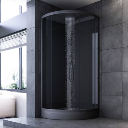 W90C-401-090BT Gem кабина душевая 90x90, 1/4 круга,  профиль Черный, стекло прозрачное
