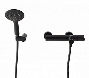 LEAF-VD-L-NOP Смеситель для ванны и душа однорычажный в комплекте с ручным душем, шлангом и держателем, исполнение Чёрный матовый