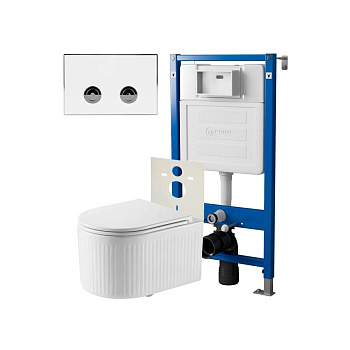 Сет: Система инсталляции пневматическая Point Элемент П для подвесного унитаза PN45121 + Клавиша смыва для пневматической инсталляции Point Венера, белый/хром, PN44071WC + Унитаз подвесной Point Деметра безободковый, белый, сиденье дюропласт, микролифт бы