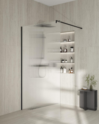 Душевая перегородка CRISTALLO с рифленым стеклом, 100х210, матовый черный Душевая перегородка CRISTALLO с рифленым стеклом, 100х210, матовый черный