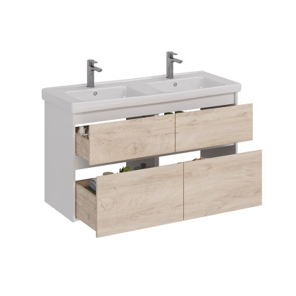 Тумба Lemark COMBI 125см под 2 раковины, подвесная/напольная,4 ящика, цвет фасада: Дуб кантри, цвет корпуса: Белый глянец