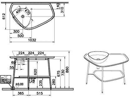 Керамическая столешница Plural 100 см под раковину, цвет матовый белый, левосторонняя