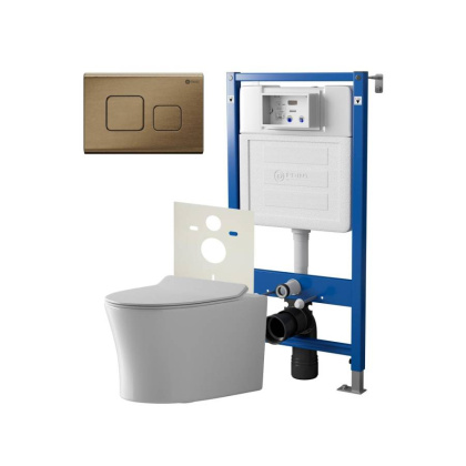 Сет: Система инсталляции Point Элемент для подвесного унитаза PN45120 + Клавиша смыва для инсталляции Point Афина, бронза брашированная, PN44041BB + Унитаз подвесной Point Вега безободковый, сиденье микролифт PN41711
