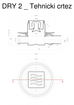 13000022 Точечный трап 100х100 мм Confluo Standard Vertical Dry,с сухим затвором, металл с перфорацией Tide (Волна),без рамки Исполнение: Хром 