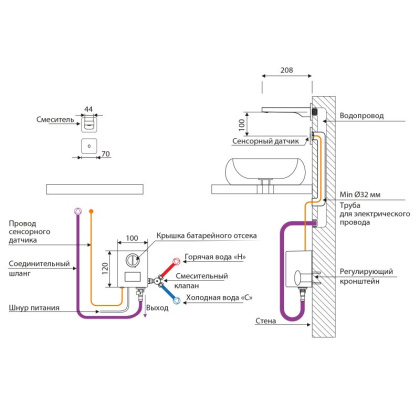 Смеситель для раковины встроенный, сенсорный Timo Torne 4373/03SM черный матовый