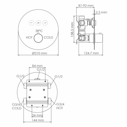Dinkel 5844 Thermo Термостатический смеситель для ванны и душа Wasserkraft Dinkel 5844 Thermo Термостатический смеситель для ванны и душа Wasserkraft