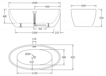 Акриловая ванна без перелива BELBAGNO BB69-1700-W0, 1700x820x600