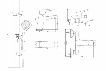 409007700 Origin Bit, набор 3 в 1: смес. д/умывальника, смес. Для ванны/душа, душ. комплект 409007700 Origin Bit, набор 3 в 1: смес. д/умывальника, смес. Для ванны/душа, душ. комплект