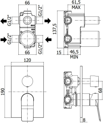 Смеситель для душа Paffoni Tilt TI018CR (с внутренней частью) Смеситель для душа Paffoni Tilt TI018CR (с внутренней частью)