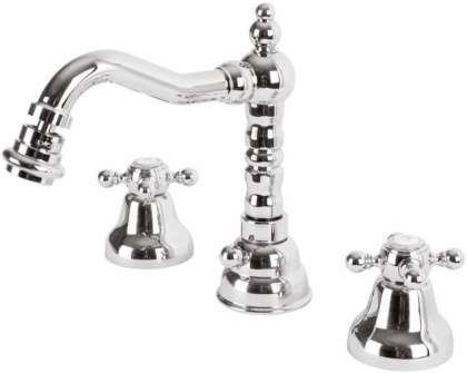 GOLF-BBS2-02 Смеситель на биде  на три отверстия  с донным клапаном бронза, ручки бронза