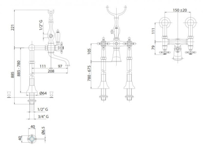 LORD-VDP-02-M Напольный смеситель для ванны с ручным душем, Бронза, ручка ручного душа Бронза