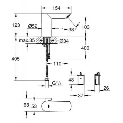 Смеситель для раковины Grohe Bau Cosmopolitan E электронный хром (36451000) Смеситель для раковины Grohe Bau Cosmopolitan E электронный хром (36451000)