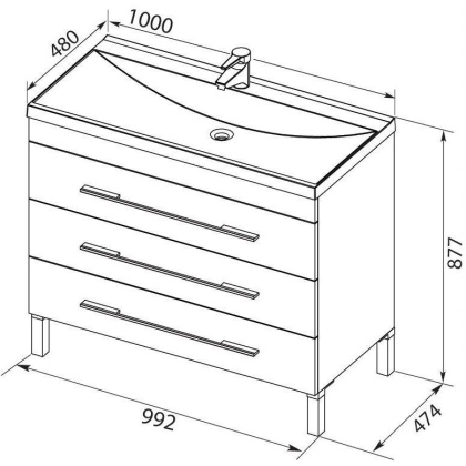 Тумба с раковиной Aquanet Верона 100 белый (напольная 3 ящика)