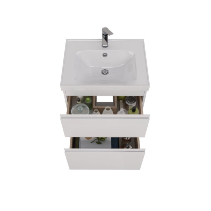 Тумба Lemark VEON 60см под 1 раковину, подвесная/напольная, 2 ящика, цвет корпуса, фасада: Белый глянец