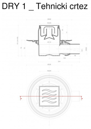 13000107 Точечный трап 100х100 мм CONFLUO STANDARD DRY 1 CERAMIC,с сухим затвором Исполнение: полое (под плитку) 