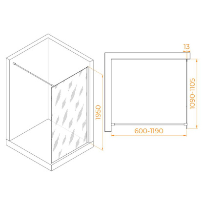 Душевая перегородка 110*195 RGW WA-010 B Чёрный/Тонированное(серое)/8 мм