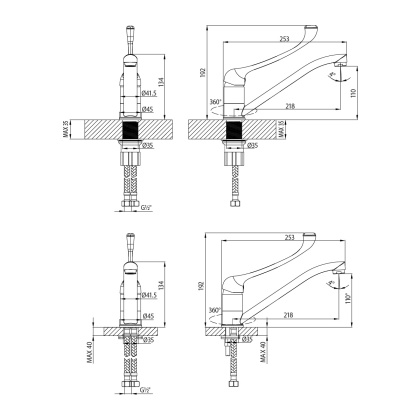 Смеситель для раковины/кухни с локтевой рукояткой, с поворотным изливом, высота излива 12 см, длина 21 см, латунь/хром