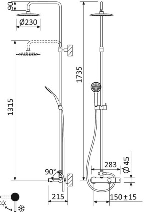 LEAF-CVDA-23-L-NOP Душевая стойка телескопическая, с изливом с верхним и ручным душем, верхний душ диаметр 230 мм АБС пластик, исполнение Чёрный матовый LEAF-CVDA-23-L-NOP Душевая стойка телескопическая, с изливом с верхним и ручным душем, верхний душ диаметр 230 мм АБС пластик, исполнение Чёрный матовый