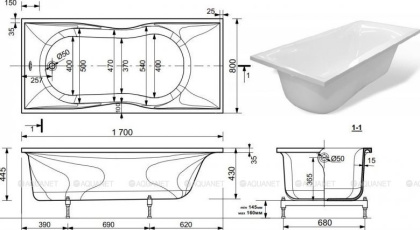 Ванна из искусственного мрамора Эстет Бета 170x80                                                       