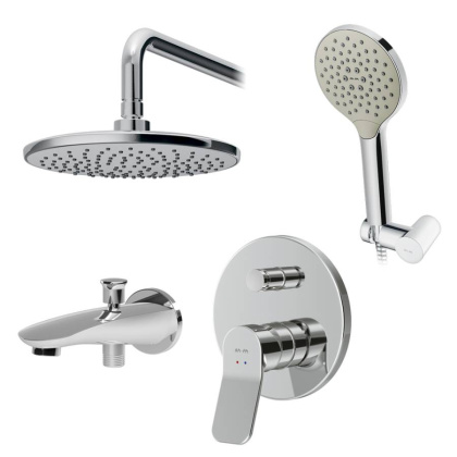 Набор: Смеситель Для ванны и душа, верхний душ с держателем, душевой набор и излив на ванну FB85A10020 X-Joy