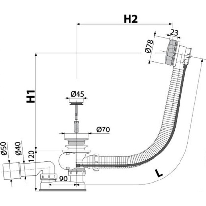 Сифон для ванны автомат комплект, бронза-антик