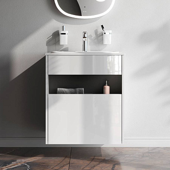 База под раковину с нишей и 1 ящиком, 60 см, белый глянец, универсальная M8FFUX0601WG