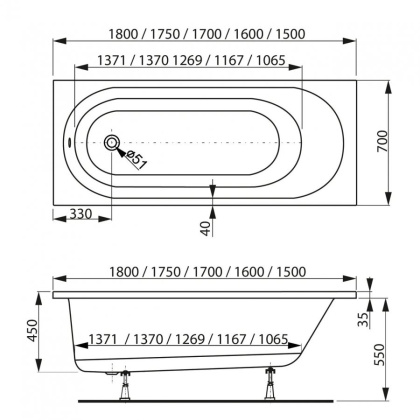 Акриловая ванна VAGNERPLAST KASANDRA 150x70