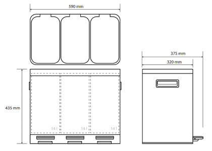 Контейнер для сортировки мусора Bemeta Home 104315262 Нержавеющая сталь Черный матовый, 3× 14 l