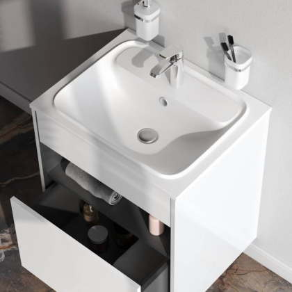 База под раковину с нишей и 1 ящиком, 60 см, белый глянец, универсальная M8FFUX0601WG