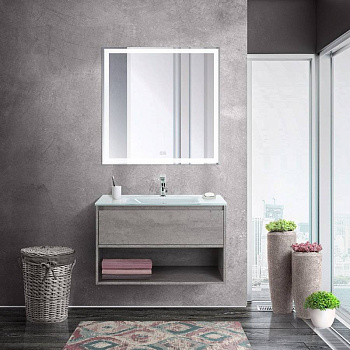 Тумба c раковиной подвесная с одним ящиком и одной открытой полкой BelBagno KRAFT 80 Rovere Galifax Bianco, раковина белая