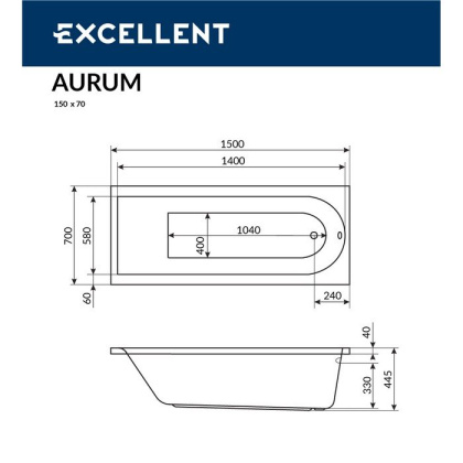 Ванна ACTIMA Aurum 150x70 "LUX" (хром)