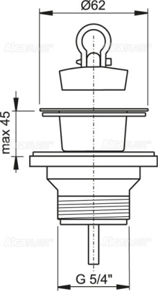 Донный клапан сифона для умывальника 5/4" с пластмассовой peшeткой DN63