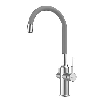 Смеситель для кухни с гибким изливом с подключением к фильтру питьевой воды, высота излива 32 см, длина 20 см, нерж. сталь