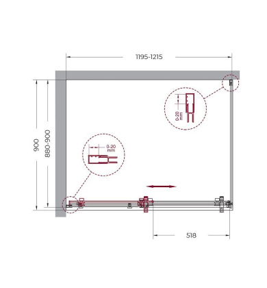 MARINO-AH-1-120/90-C-Cr Душевой уголок, Условный размер, мм:1200x900x1950 Габариты с диапазоном регулировок, мм:(1195-1215)х(880-900)x1950 