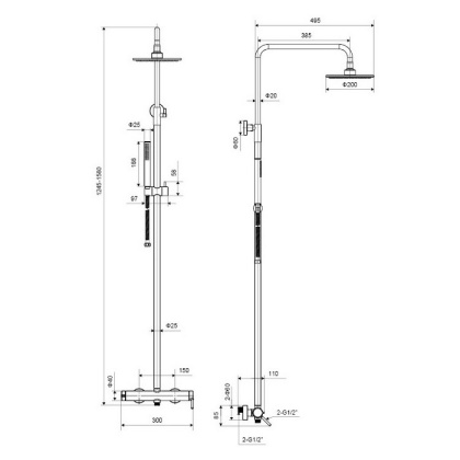 Система для душа наружного монтажа EXCELLENT Rain Pi AREX.1281GL (золото)