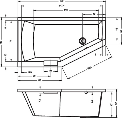 Акриловая ванна Riho Geta, 160х90 см R 