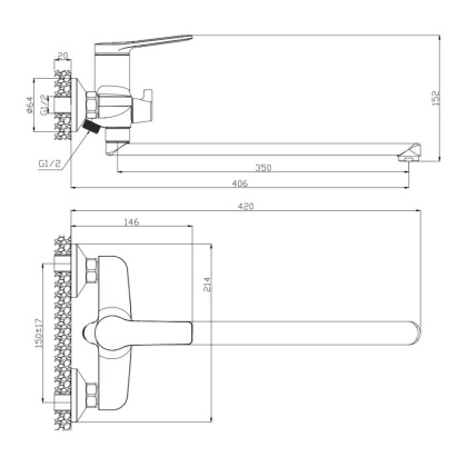 Смеситель д/ванны с длинным изливом ASTURIA, арт.30221AS