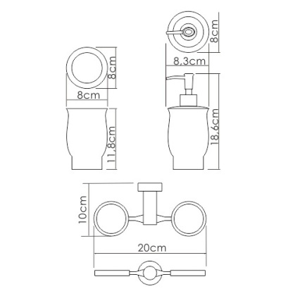 Дозатор для жидкого мыла со стаканом для зубных щеток, 20х18,6х10 см, хром и белый, K-24289