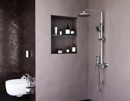 DX220910000 Apollo, душевая система со смесителем-полкой: верхний душ 230мм, ручной душ 120мм,