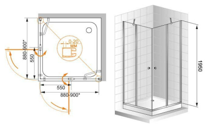ELENA-W-A-22-100-P-Cr Душевой уголок