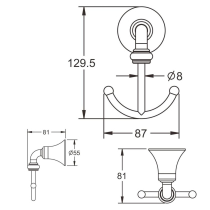Крючок двойной, RG1221 Rose, Хром Крючок двойной, RG1221 Rose, Хром