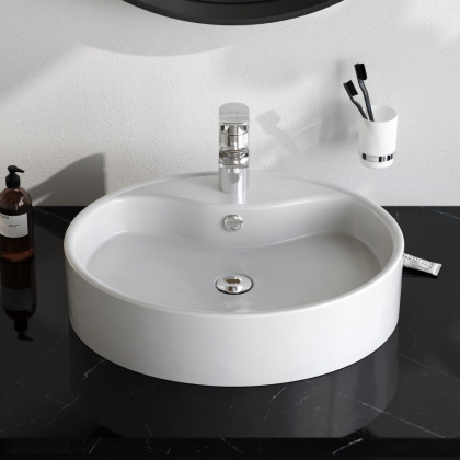 M8FWCC20561WG Func Раковина накладная, овал с базой под смес., 56 см, цвет Белый глянец