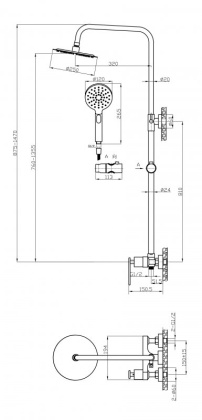 MOMENTO-CD-01 Душевая стойка со смесителем для верхнего и ручного душа, хром