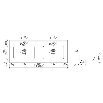 Умывальник накладной прямоугольный Element 1210*465*180мм