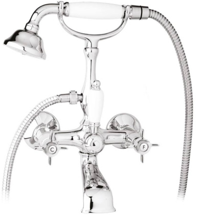 LORD-VD-01-Bi Смеситель для ванны с ручным душем Исполнение: Хром, Ручки: Белые 