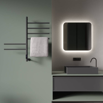 Полотенцесушитель электрический Vincea VTD-1S2CGE 43х80, графит, таймер Полотенцесушитель электрический Vincea VTD-1S2CGE 43х80, графит, таймер