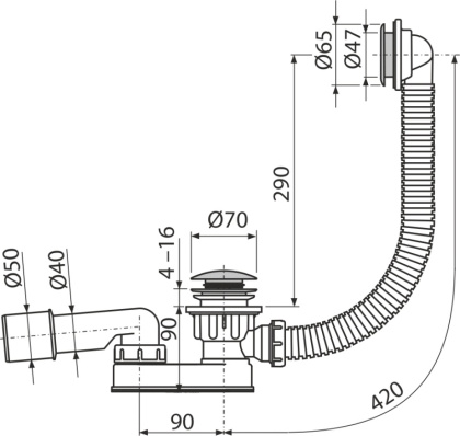 Сифон для душевого поддонa CLICK/CLACK, металл
