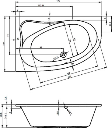 Акриловая ванна Riho Lyra 170x110 R