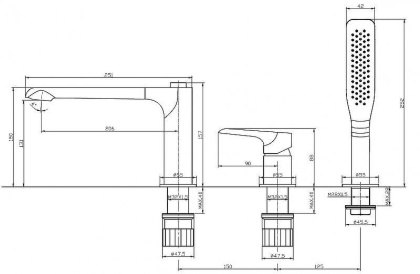 ANCONA Смеситель на борт ванны с ручным выдвижным душем, хром ANCONA-BVD3-CRM