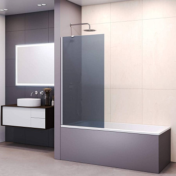 Шторка на ванну 90*150 RGW SC-150 Хром/Тонированное(серое)/6 мм (Easy)